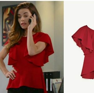 NWT Zara red ruffle sleeve